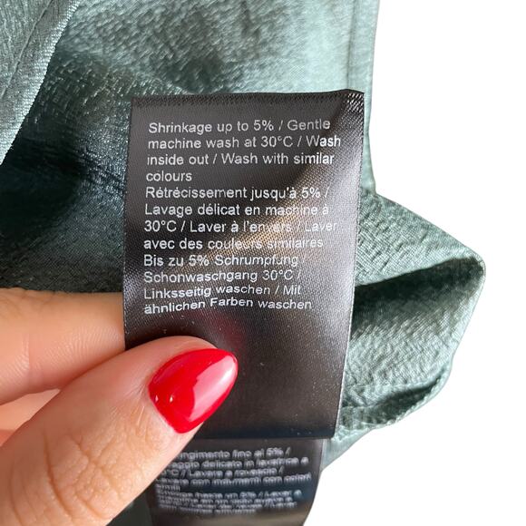 JUST Female Mae Shirt Jade Green Shiny Texture Button Up Long Sleeve Blouse - Picture 15 of 15